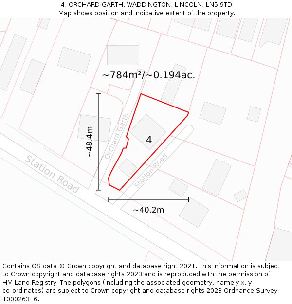 4, ORCHARD GARTH, WADDINGTON, LINCOLN, LN5 9TD: Plot and title map