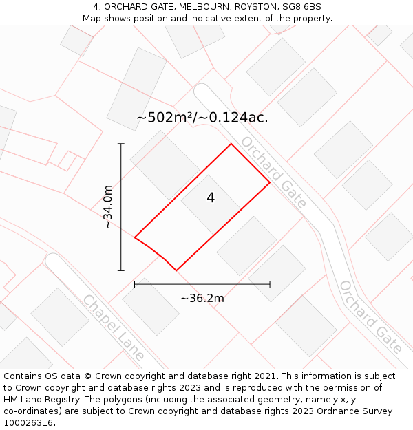 4, ORCHARD GATE, MELBOURN, ROYSTON, SG8 6BS: Plot and title map