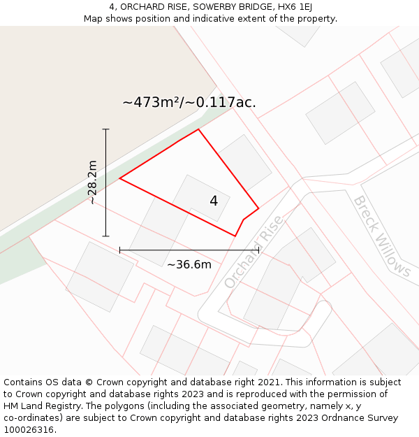4, ORCHARD RISE, SOWERBY BRIDGE, HX6 1EJ: Plot and title map