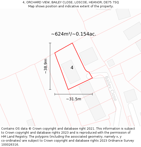 4, ORCHARD VIEW, BAILEY CLOSE, LOSCOE, HEANOR, DE75 7SQ: Plot and title map
