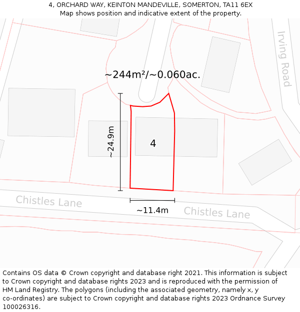 4, ORCHARD WAY, KEINTON MANDEVILLE, SOMERTON, TA11 6EX: Plot and title map