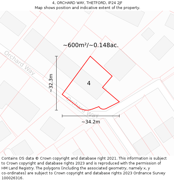 4, ORCHARD WAY, THETFORD, IP24 2JF: Plot and title map