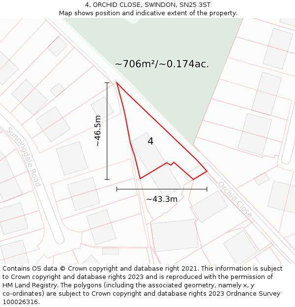 4, ORCHID CLOSE, SWINDON, SN25 3ST: Plot and title map