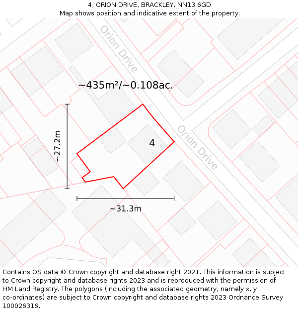 4, ORION DRIVE, BRACKLEY, NN13 6GD: Plot and title map