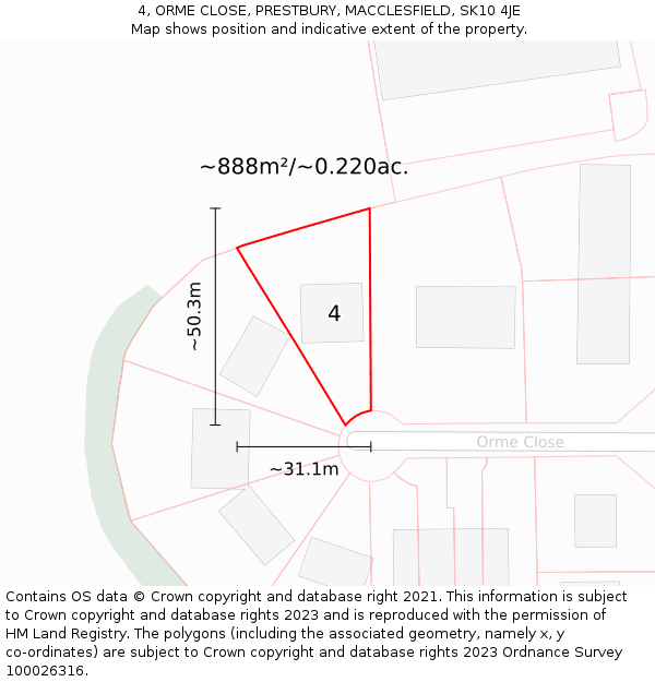 4, ORME CLOSE, PRESTBURY, MACCLESFIELD, SK10 4JE: Plot and title map