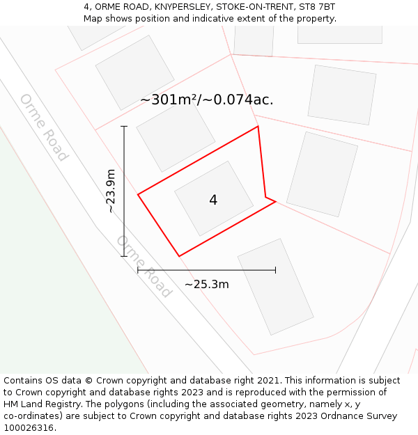 4, ORME ROAD, KNYPERSLEY, STOKE-ON-TRENT, ST8 7BT: Plot and title map