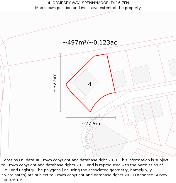 4, ORMESBY WAY, SPENNYMOOR, DL16 7FN: Plot and title map