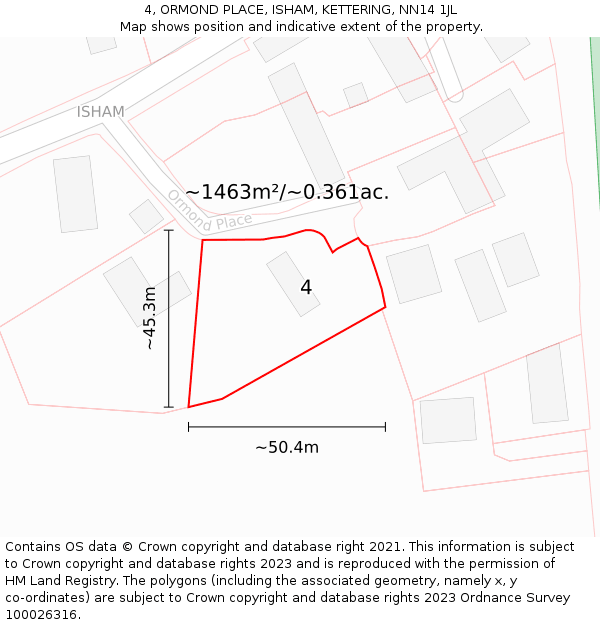 4, ORMOND PLACE, ISHAM, KETTERING, NN14 1JL: Plot and title map
