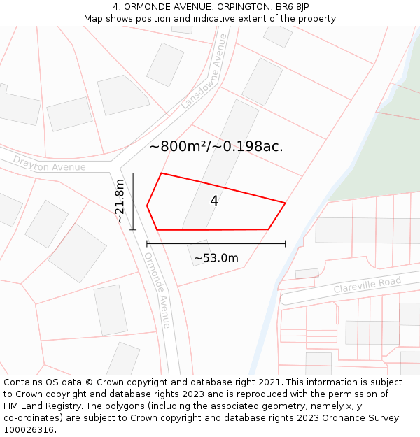 4, ORMONDE AVENUE, ORPINGTON, BR6 8JP: Plot and title map