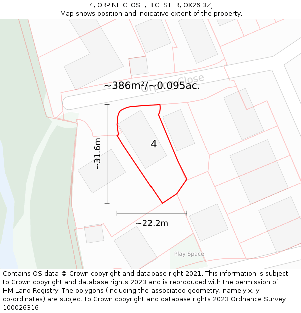 4, ORPINE CLOSE, BICESTER, OX26 3ZJ: Plot and title map