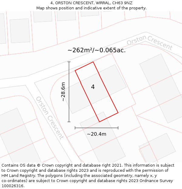 4, ORSTON CRESCENT, WIRRAL, CH63 9NZ: Plot and title map