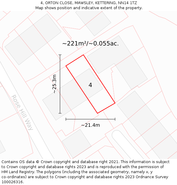 4, ORTON CLOSE, MAWSLEY, KETTERING, NN14 1TZ: Plot and title map