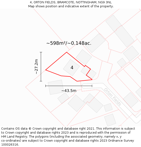 4, ORTON FIELDS, BRAMCOTE, NOTTINGHAM, NG9 3NL: Plot and title map