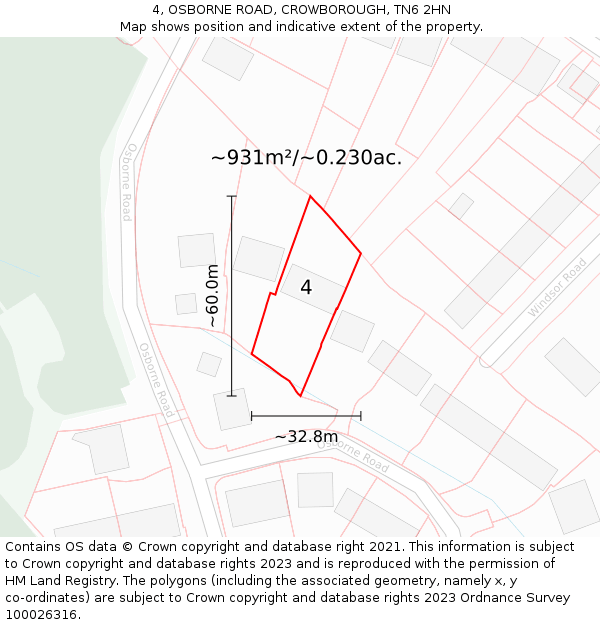 4, OSBORNE ROAD, CROWBOROUGH, TN6 2HN: Plot and title map