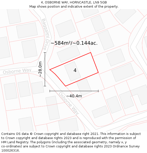 4, OSBORNE WAY, HORNCASTLE, LN9 5GB: Plot and title map