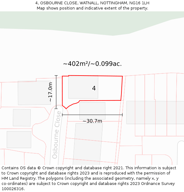 4, OSBOURNE CLOSE, WATNALL, NOTTINGHAM, NG16 1LH: Plot and title map