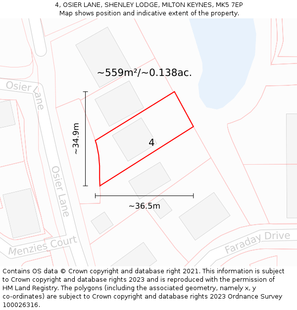 4, OSIER LANE, SHENLEY LODGE, MILTON KEYNES, MK5 7EP: Plot and title map