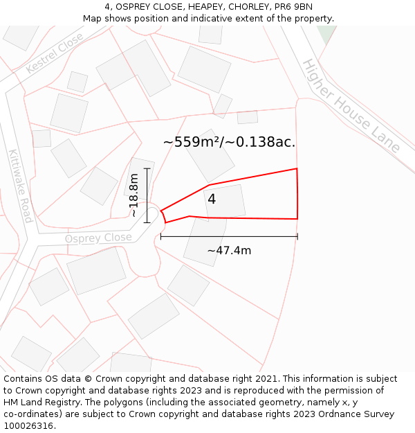 4, OSPREY CLOSE, HEAPEY, CHORLEY, PR6 9BN: Plot and title map