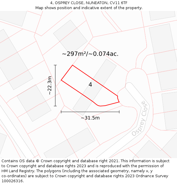 4, OSPREY CLOSE, NUNEATON, CV11 6TF: Plot and title map