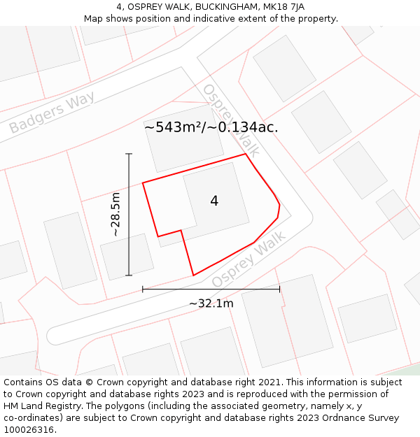 4, OSPREY WALK, BUCKINGHAM, MK18 7JA: Plot and title map