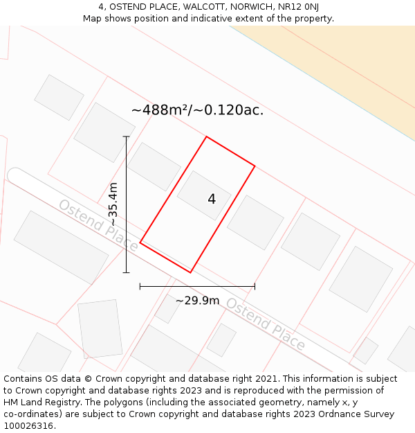 4, OSTEND PLACE, WALCOTT, NORWICH, NR12 0NJ: Plot and title map