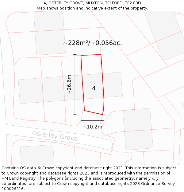 4, OSTERLEY GROVE, MUXTON, TELFORD, TF2 8RD: Plot and title map