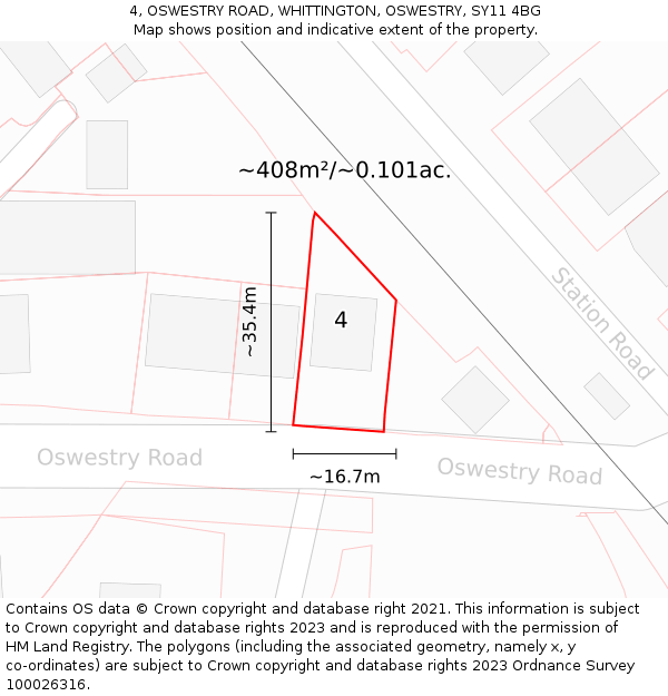 4, OSWESTRY ROAD, WHITTINGTON, OSWESTRY, SY11 4BG: Plot and title map