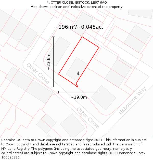 4, OTTER CLOSE, IBSTOCK, LE67 6AQ: Plot and title map