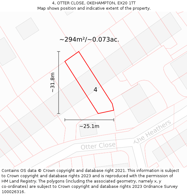 4, OTTER CLOSE, OKEHAMPTON, EX20 1TT: Plot and title map