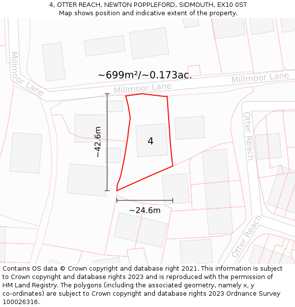 4, OTTER REACH, NEWTON POPPLEFORD, SIDMOUTH, EX10 0ST: Plot and title map