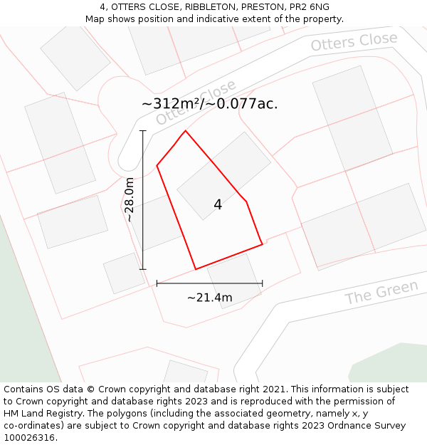 4, OTTERS CLOSE, RIBBLETON, PRESTON, PR2 6NG: Plot and title map