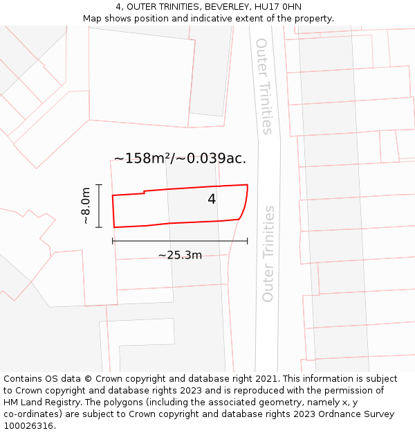 4, OUTER TRINITIES, BEVERLEY, HU17 0HN: Plot and title map