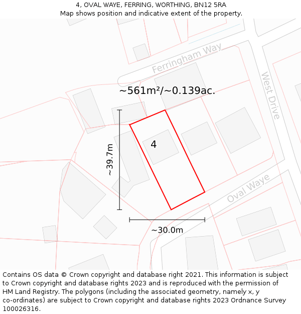 4, OVAL WAYE, FERRING, WORTHING, BN12 5RA: Plot and title map
