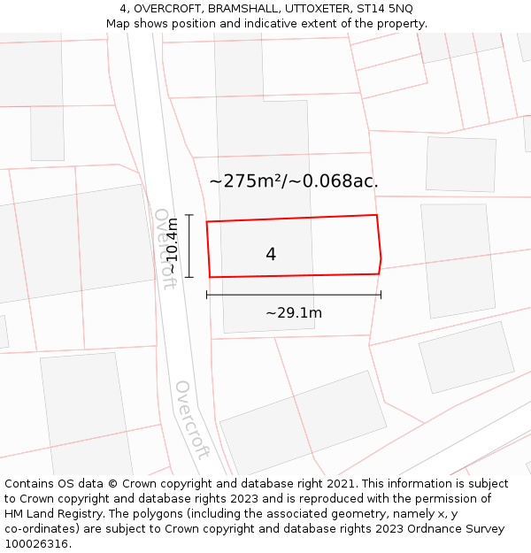 4, OVERCROFT, BRAMSHALL, UTTOXETER, ST14 5NQ: Plot and title map
