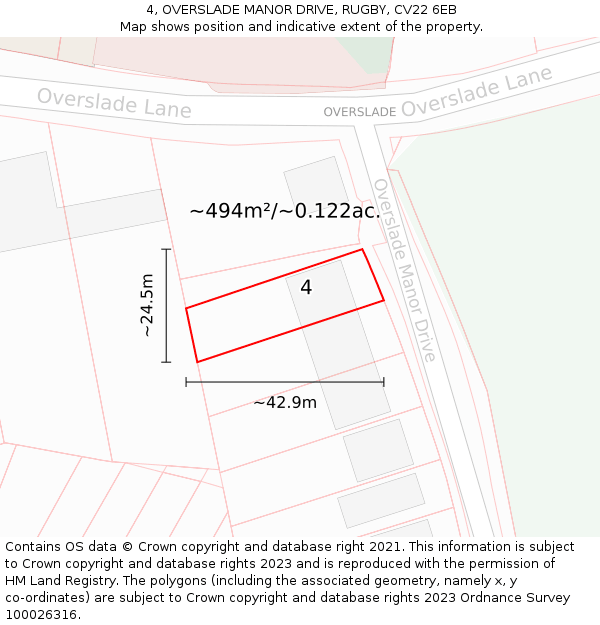 4, OVERSLADE MANOR DRIVE, RUGBY, CV22 6EB: Plot and title map