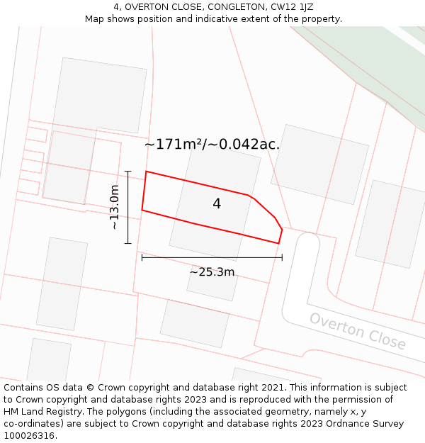 4, OVERTON CLOSE, CONGLETON, CW12 1JZ: Plot and title map