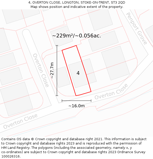 4, OVERTON CLOSE, LONGTON, STOKE-ON-TRENT, ST3 2QD: Plot and title map