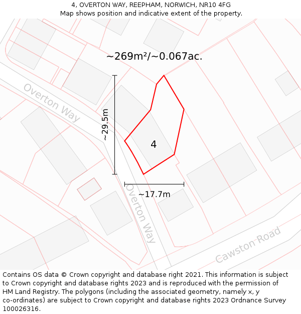 4, OVERTON WAY, REEPHAM, NORWICH, NR10 4FG: Plot and title map