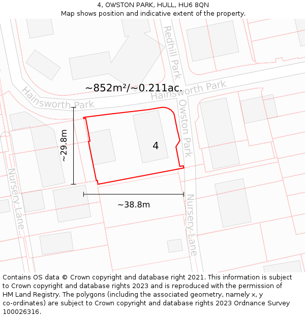 4, OWSTON PARK, HULL, HU6 8QN: Plot and title map