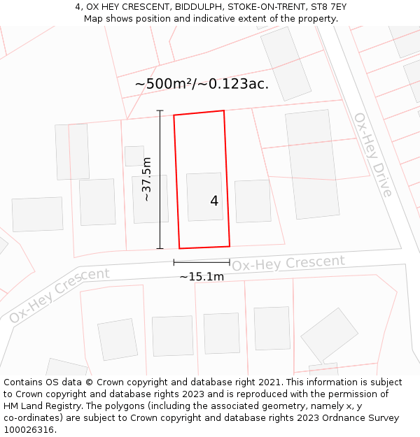 4, OX HEY CRESCENT, BIDDULPH, STOKE-ON-TRENT, ST8 7EY: Plot and title map