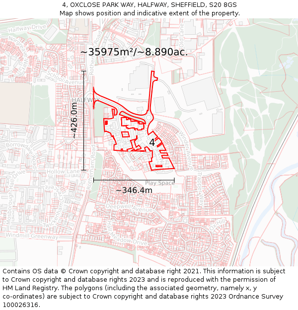4, OXCLOSE PARK WAY, HALFWAY, SHEFFIELD, S20 8GS: Plot and title map