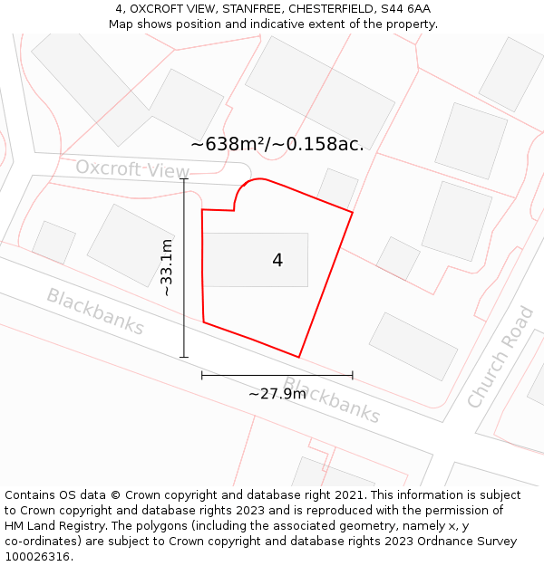 4, OXCROFT VIEW, STANFREE, CHESTERFIELD, S44 6AA: Plot and title map