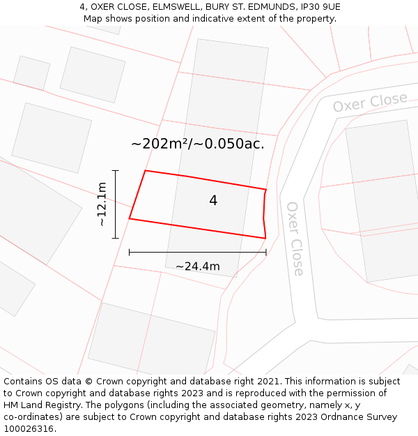 4, OXER CLOSE, ELMSWELL, BURY ST. EDMUNDS, IP30 9UE: Plot and title map