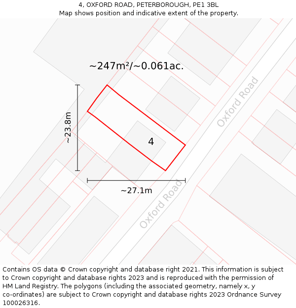 4, OXFORD ROAD, PETERBOROUGH, PE1 3BL: Plot and title map