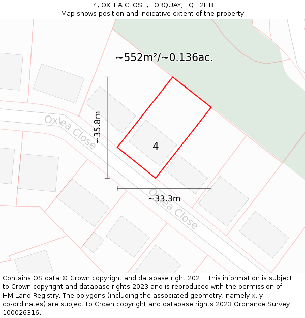 4, OXLEA CLOSE, TORQUAY, TQ1 2HB: Plot and title map