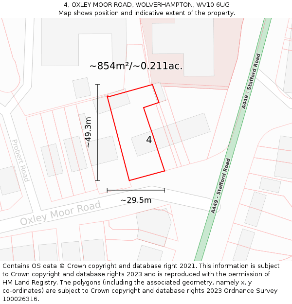 4, OXLEY MOOR ROAD, WOLVERHAMPTON, WV10 6UG: Plot and title map
