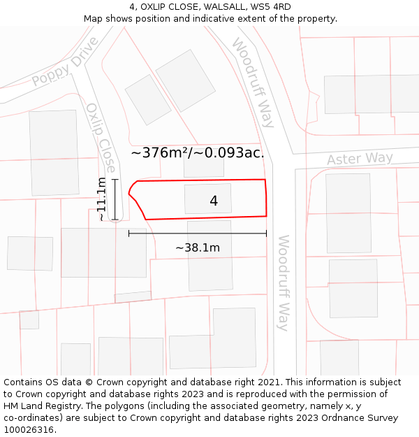 4, OXLIP CLOSE, WALSALL, WS5 4RD: Plot and title map