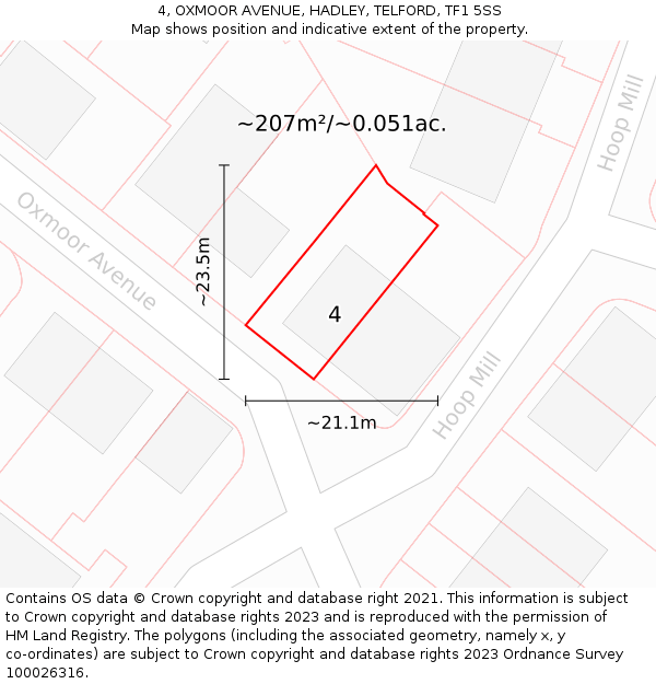 4, OXMOOR AVENUE, HADLEY, TELFORD, TF1 5SS: Plot and title map