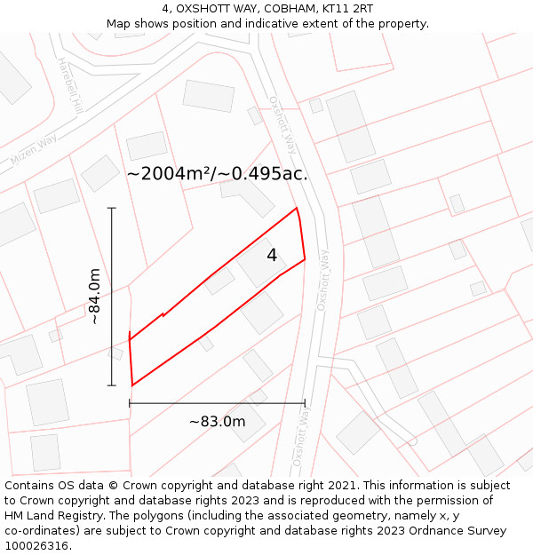 4, OXSHOTT WAY, COBHAM, KT11 2RT: Plot and title map