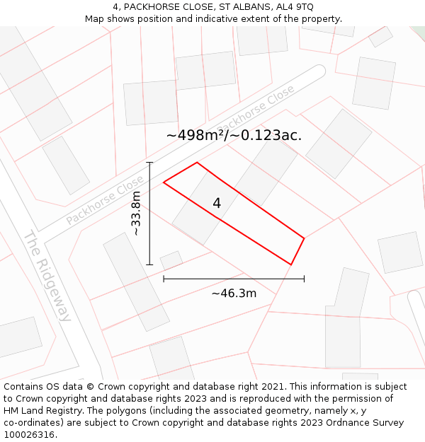 4, PACKHORSE CLOSE, ST ALBANS, AL4 9TQ: Plot and title map